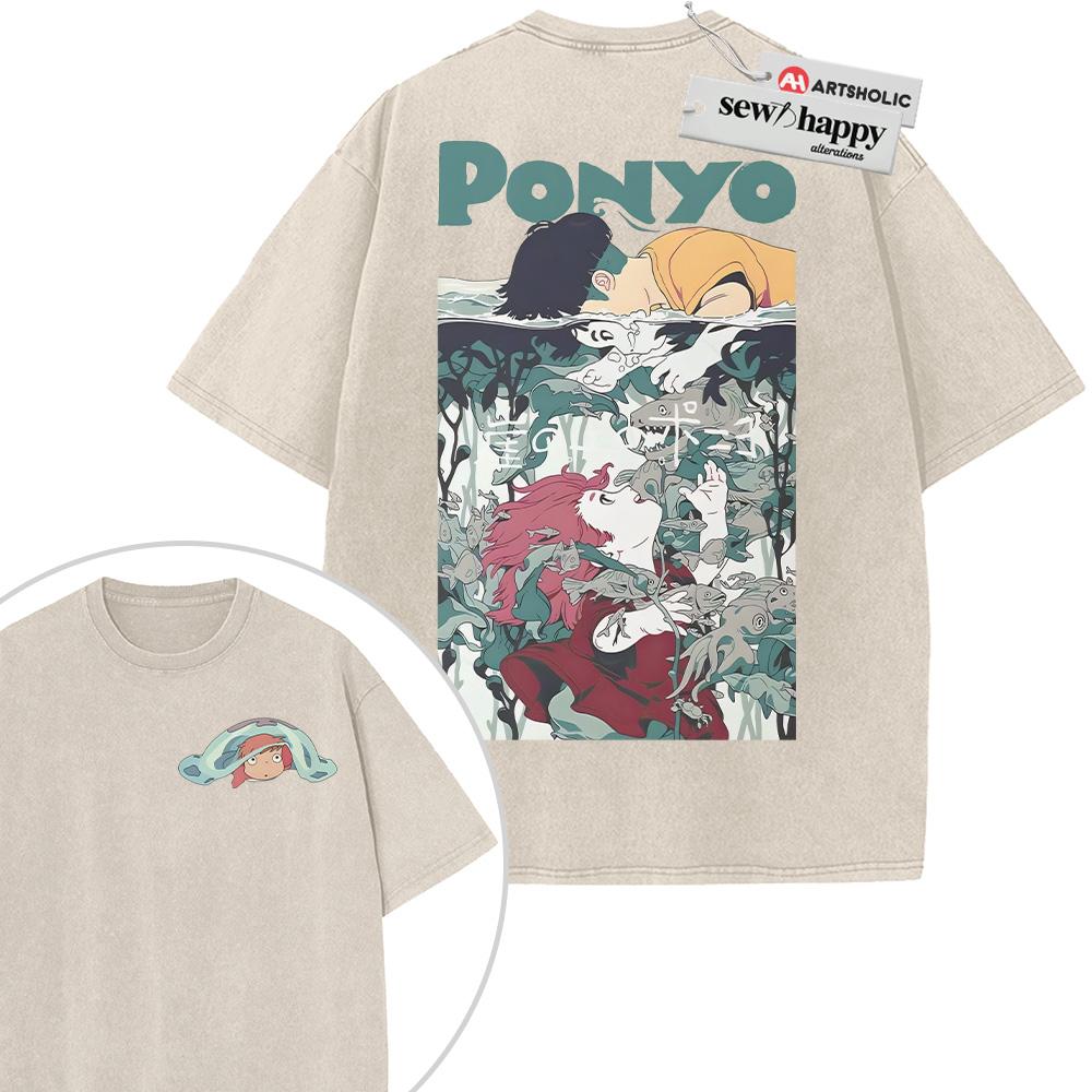 Wash Tee Ponyo Shirt, Studio Ghibli Shirt, Anime Shirt, Vintage T-Shirt 2-Sided Wash Tee Ponyo Shirt, Studio Ghibli Shirt, Anime Shirt, Vintage T-Shirt 2-Sided - Image 1