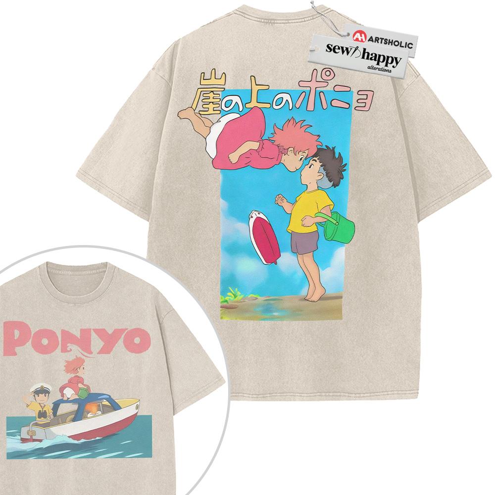 Wash Tee Ponyo Shirt, Studio Ghibli Shirt, Anime Shirt, Vintage T-Shirt 2-Sided Wash Tee Ponyo Shirt, Studio Ghibli Shirt, Anime Shirt, Vintage T-Shirt 2-Sided - Image 1