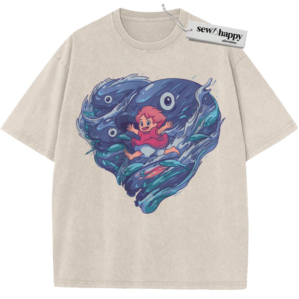 Wash Tee Ponyo Shirt, Studio Ghibli Shirt, Anime Shirt, Vintage T-Shirt Wash Tee Ponyo Shirt, Studio Ghibli Shirt, Anime Shirt, Vintage T-Shirt - Image 1