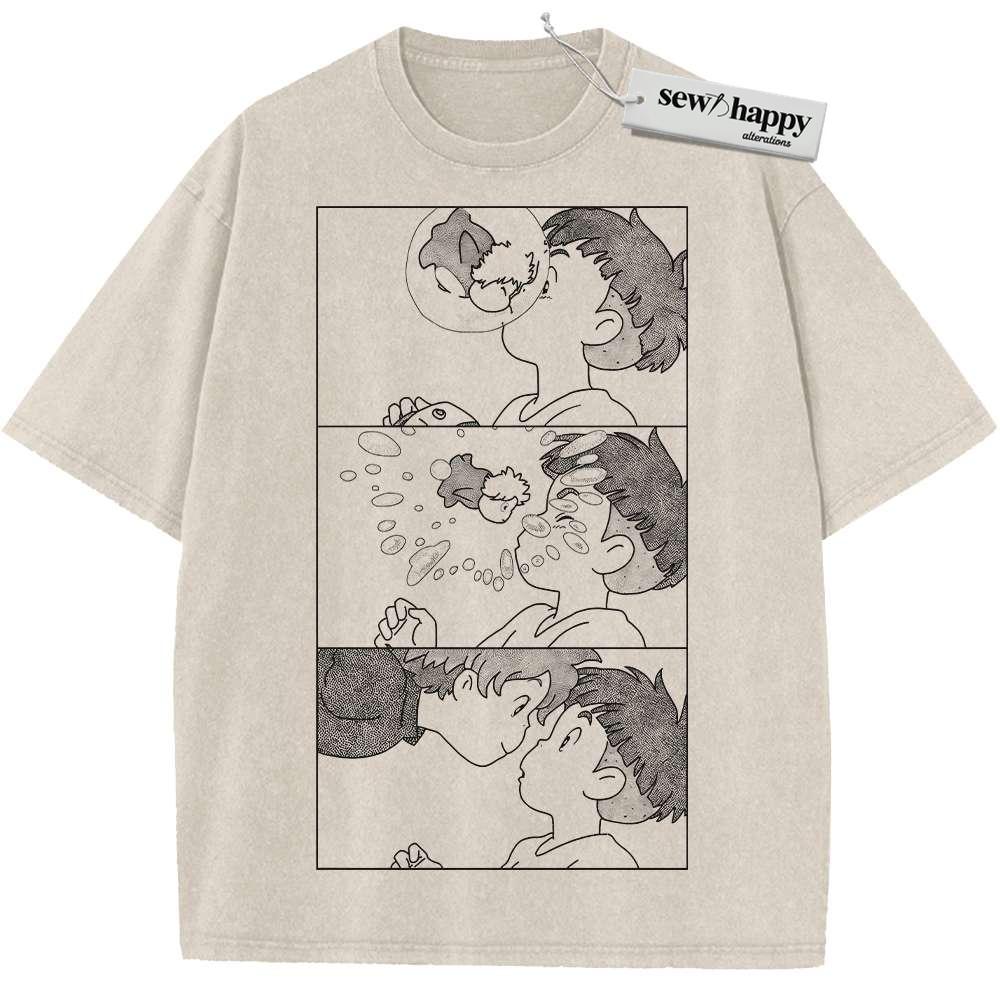 Wash Tee Ponyo Shirt, Studio Ghibli Shirt, Anime Shirt, Vintage T-Shirt