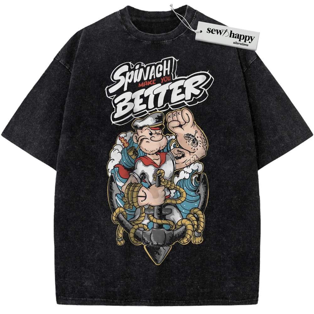 Wash Tee Popeye The Sailor Man Shirt, Animated Shirt, Vintage T-Shirt