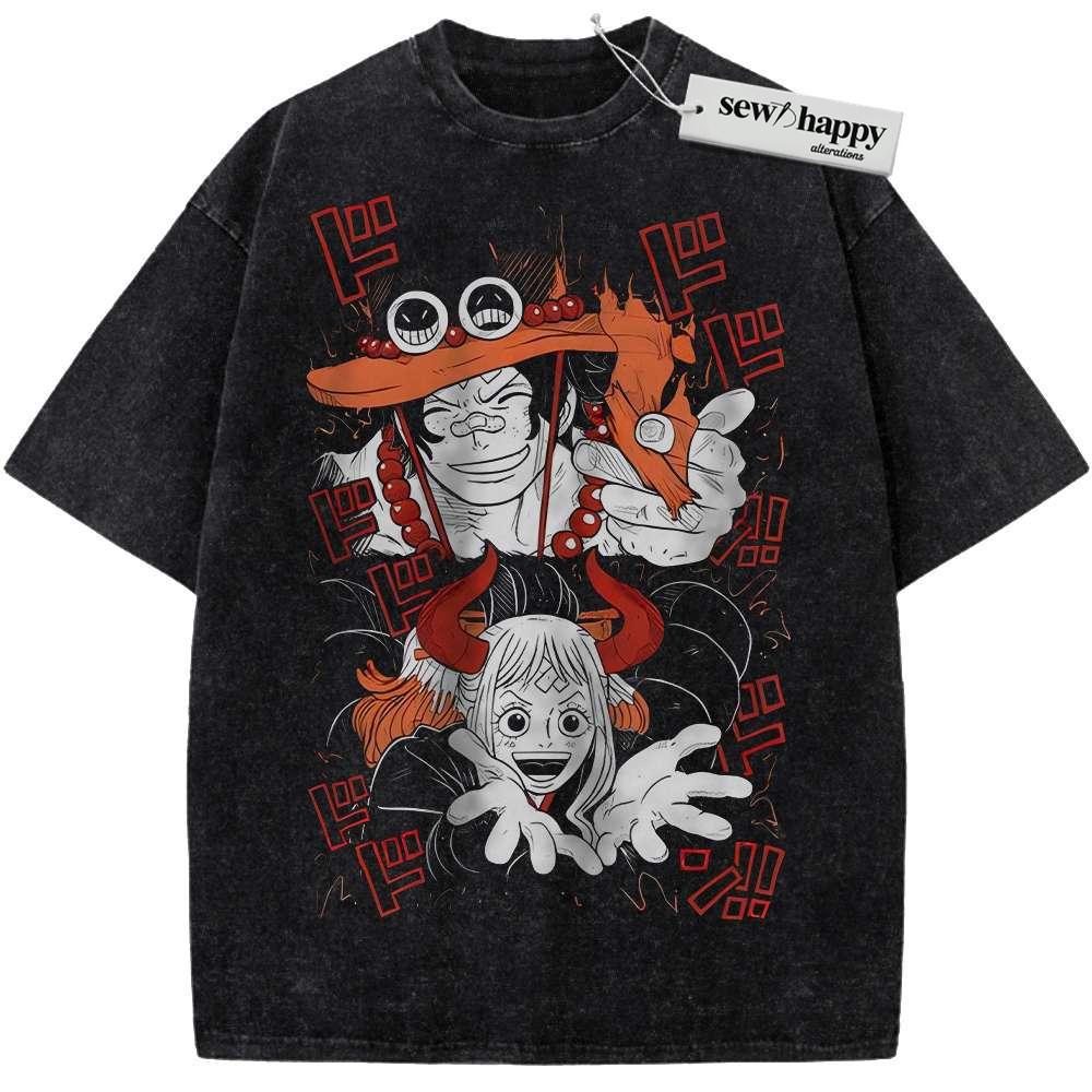 Wash Tee Portgas D Ace Shirt, Yamato Shirt, One Piece Shirt, Anime Shirt, Vintage Tee