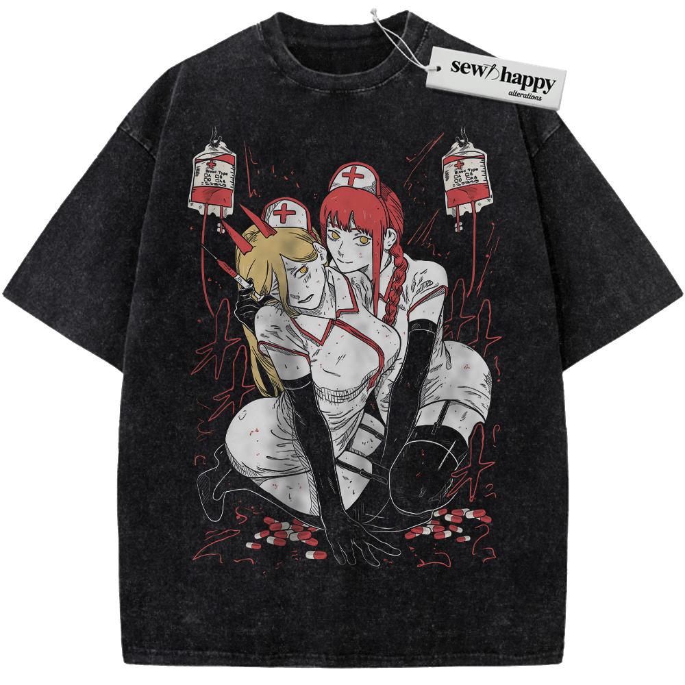 Wash Tee Power and Makima Shirt, Chainsaw Man Shirt, Anime Shirt, Vintage Tee