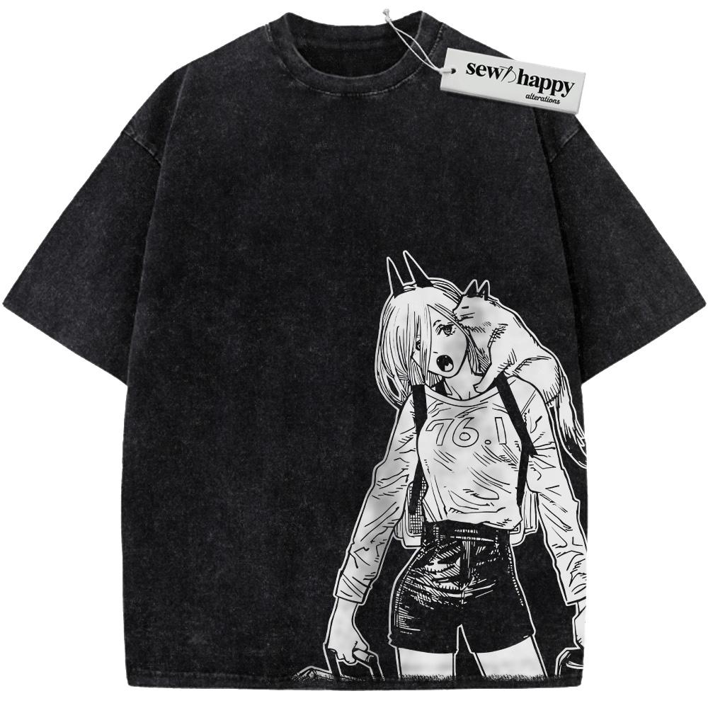 Wash Tee Power Shirt, Chainsaw Man Shirt, Anime Shirt, Vintage T-Shirt