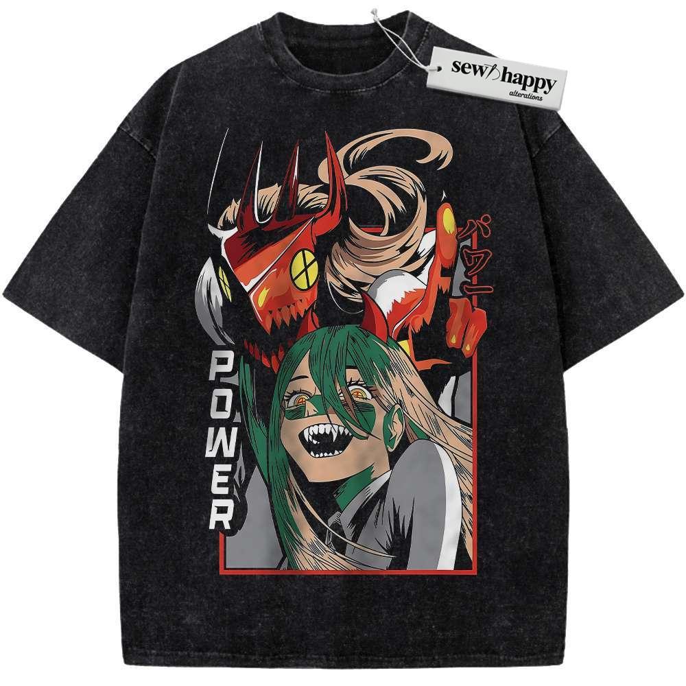 Wash Tee Power Shirt, Chainsaw Man Shirt, Anime Shirt, Vintage T-Shirt