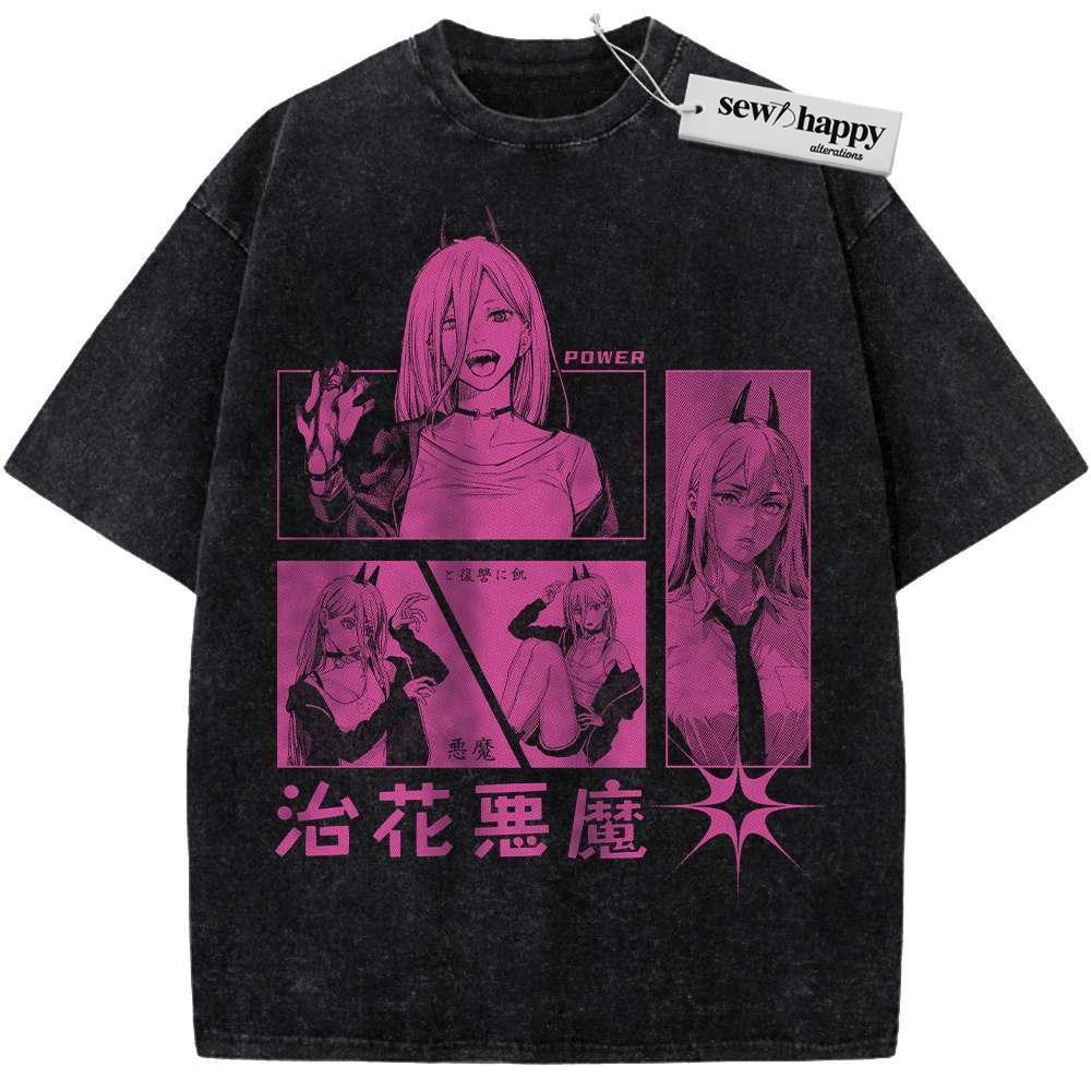 Wash Tee Power Shirt, Chainsaw Man Shirt, Anime Shirt, Vintage Tee