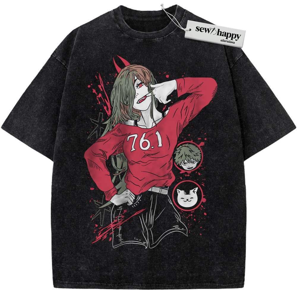 Wash Tee Power Shirt, Chainsaw Man Shirt, Anime Shirt, Vintage Tee