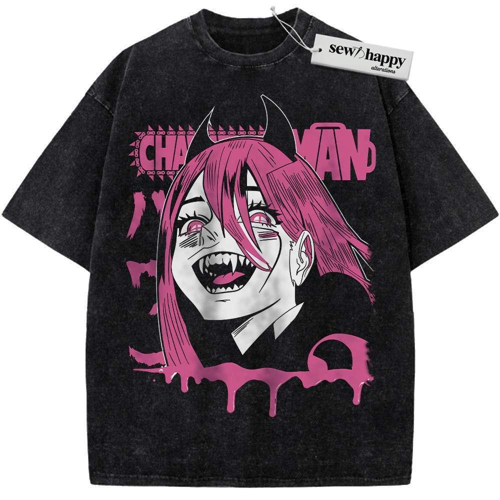 Wash Tee Power Shirt, Chainsaw Man Shirt, Anime Shirt, Vintage Tee
