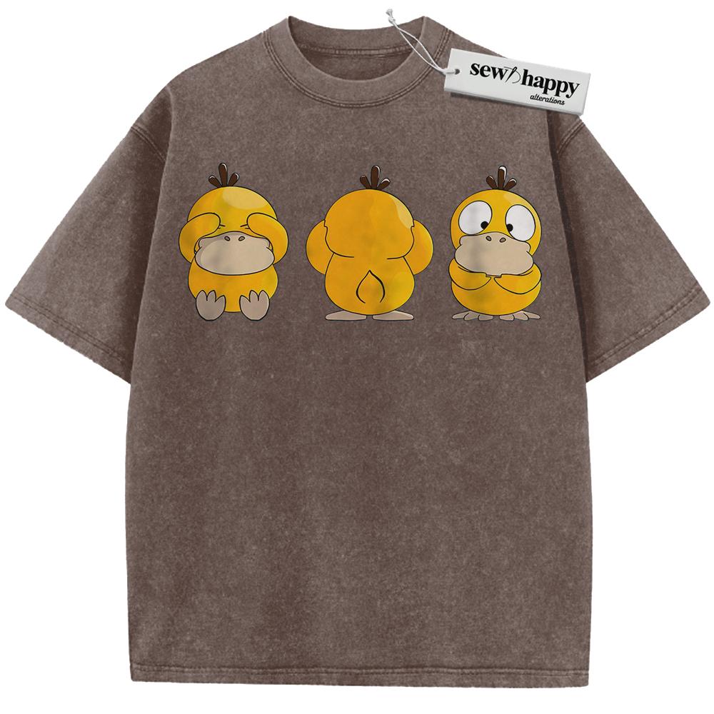 Wash Tee Psyduck Shirt, Pokemon Shirt, PKM Shirt, No Talk No Hear No See Shirt, Anime Shirt, Vintage Tee