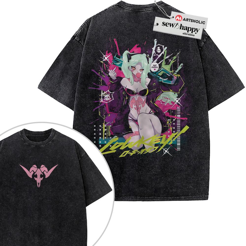 Wash Tee Rebecca Shirt, Cyberpunk: Edgerunners Shirt, Game Shirt, Vintage Tee 2-Sided
