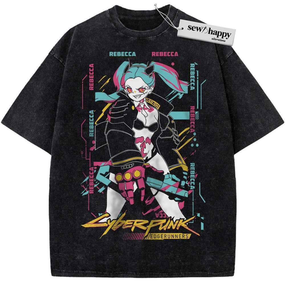 Wash Tee Rebecca Shirt, Cyberpunk: Edgerunners Shirt, Game Shirt, Vintage Tee