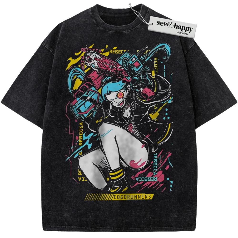 Wash Tee Rebecca Shirt, Cyberpunk: Edgerunners Shirt, Game Shirt, Vintage Tee