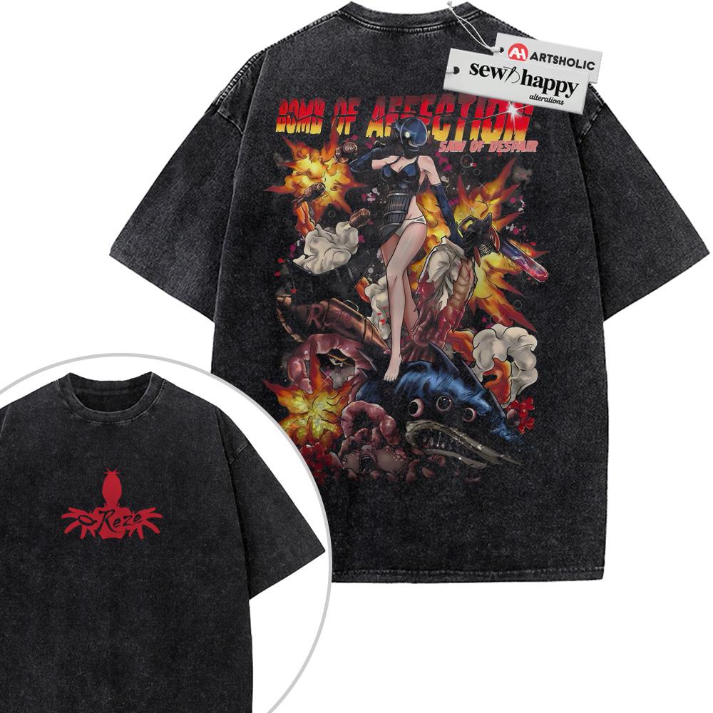 Wash Tee Reze Shirt, Chainsaw Man Shirt, Anime Shirt, Vintage T-Shirt 2-Sided