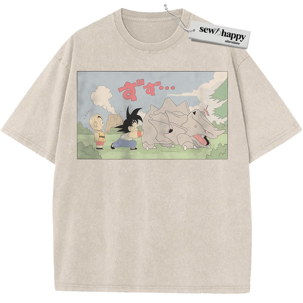 Wash Tee Rhyhorn Shirt, Krillin and Son Goku Shirt, Dragon Ball Shirt, Pokemon Shirt, Anime Shirt, Vintage T-Shirt