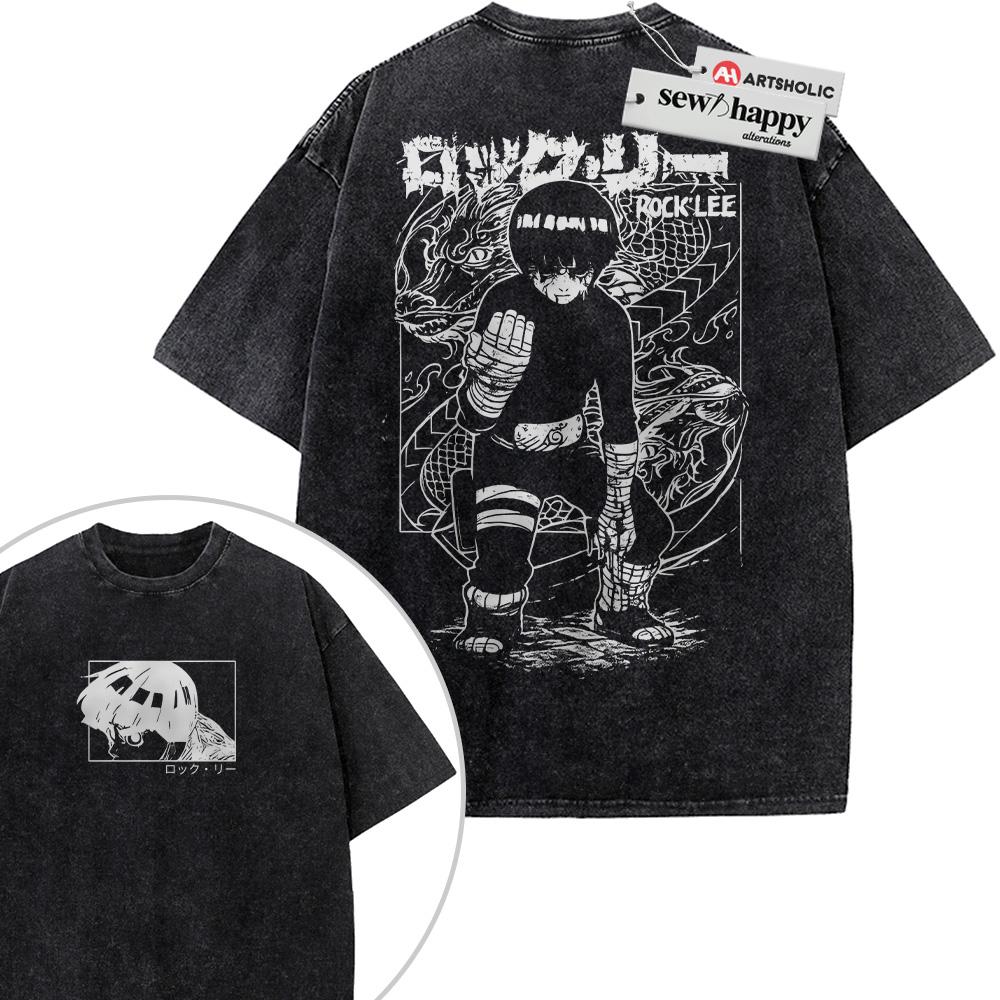 Wash Tee Rock Lee Shirt, Naruto Shirt, Anime Shirt, Vintage T-Shirt 2-Sided