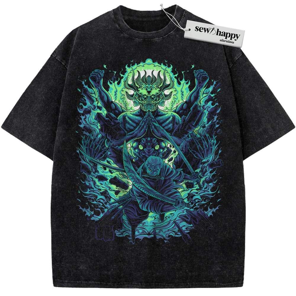 Wash Tee Roronoa Zoro Shirt, One Piece Shirt, Anime Shirt, Vintage T-Shirt