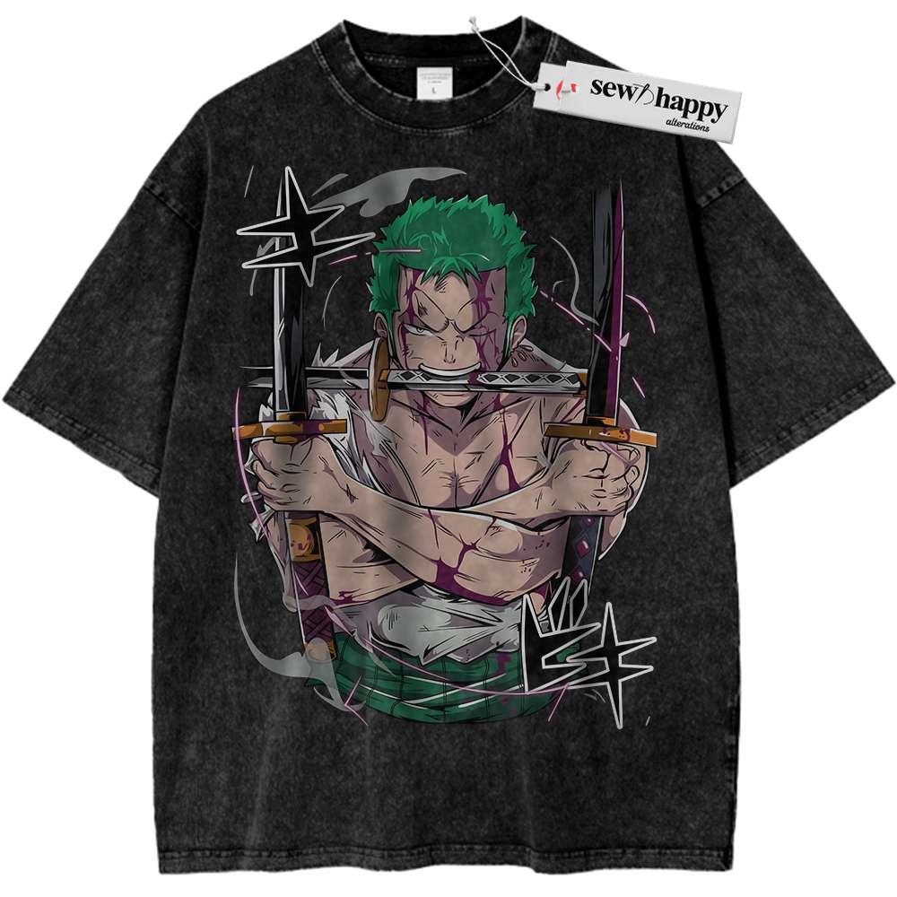 Wash Tee Roronoa Zoro Shirt, One Piece Shirt, Anime Shirt, Vintage Tee Wash Tee Roronoa Zoro Shirt, One Piece Shirt, Anime Shirt, Vintage Tee - Image 1