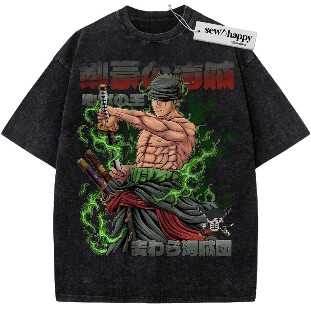 Wash Tee Roronoa Zoro Shirt, One Piece Shirt, Anime Shirt, Vintage Tee
