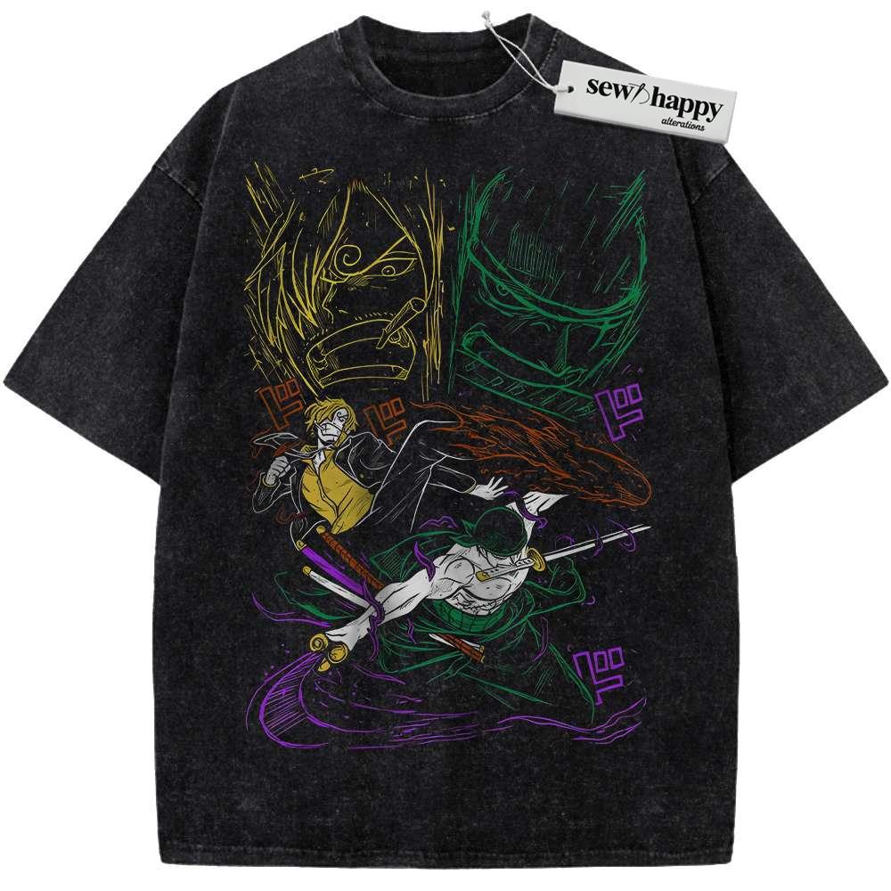 Wash Tee Roronoa Zoro Shirt, Vinsmoke Sanji Shirt, One Piece Shirt, Anime Shirt, Vintage Tee