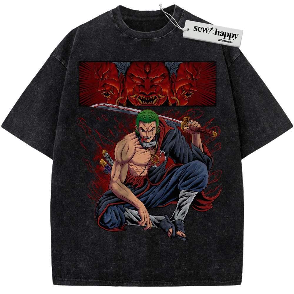 Wash Tee Roronoa Zoro x Akatsuki Shirt, One Piece Shirt, Anime Shirt, Vintage Tee