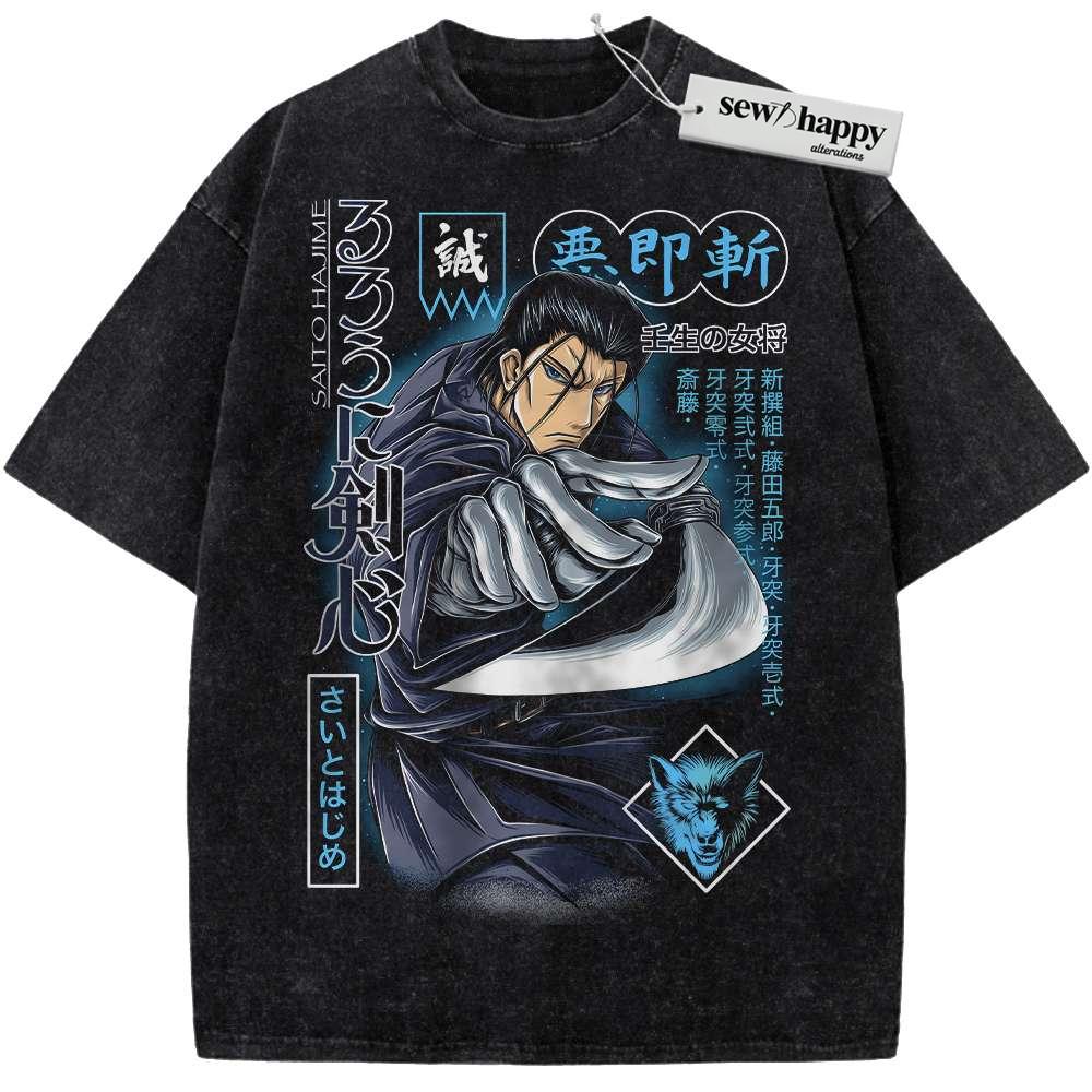 Wash Tee Saito Hajime Shirt, Rurouni Kenshin Shirt, Anime Shirt, Vintage T-Shirt