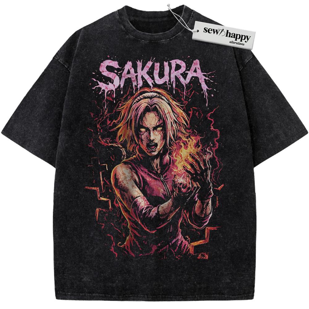 Wash Tee Sakura Haruno Shirt, Naruto Shirt, Anime Shirt, Vintage T-Shirt