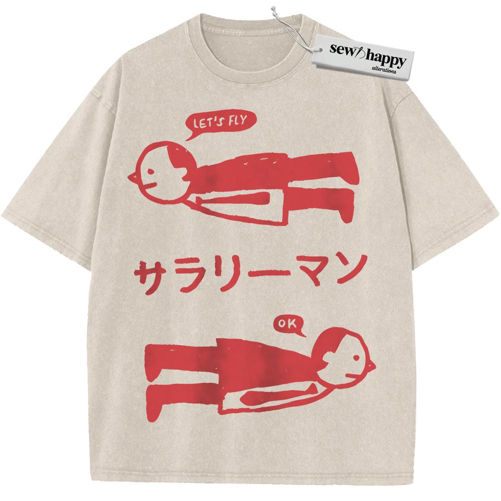 Wash Tee Salaryman Shirt, Japanese Streetwear Shirt, Vintage T-Shirt