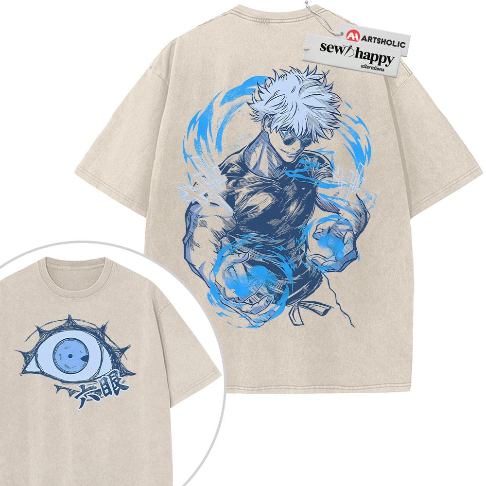 Wash Tee Satoru Gojo Shirt, Jujutsu Kaisen Shirt, Anime Shirt, Vintage T-Shirt 2-Sided