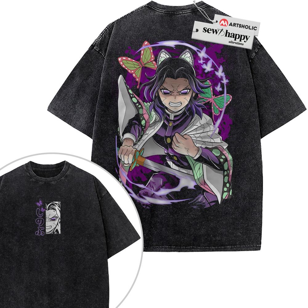 Wash Tee Shinobu Kocho Shirt, Demon Slayer Shirt, Anime Shirt, Vintage T-Shirt 2-Sided