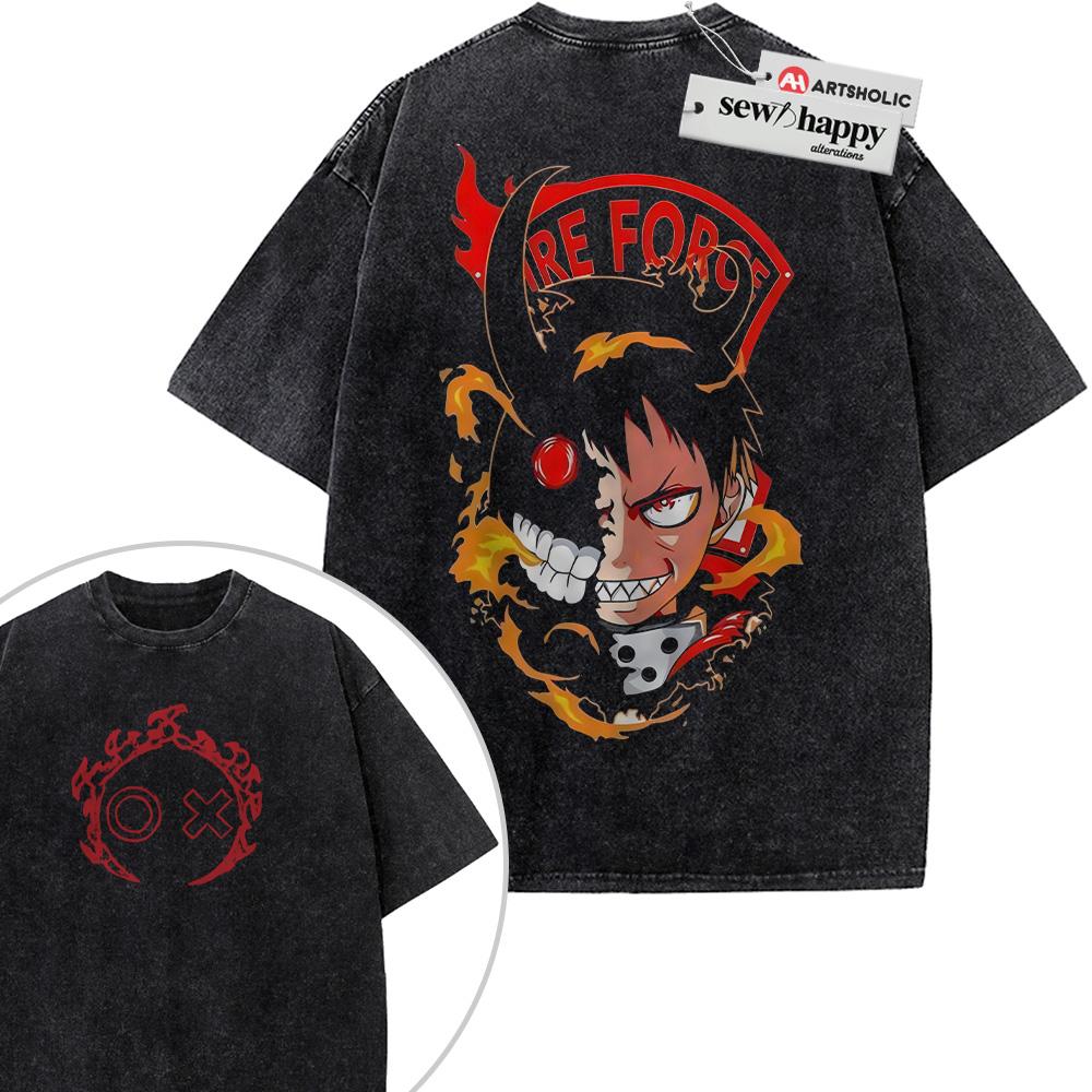 Wash Tee Shinra Kusakabe Shirt, Fire Force Shirt, Anime Shirt, Vintage T-Shirt 2-Sided