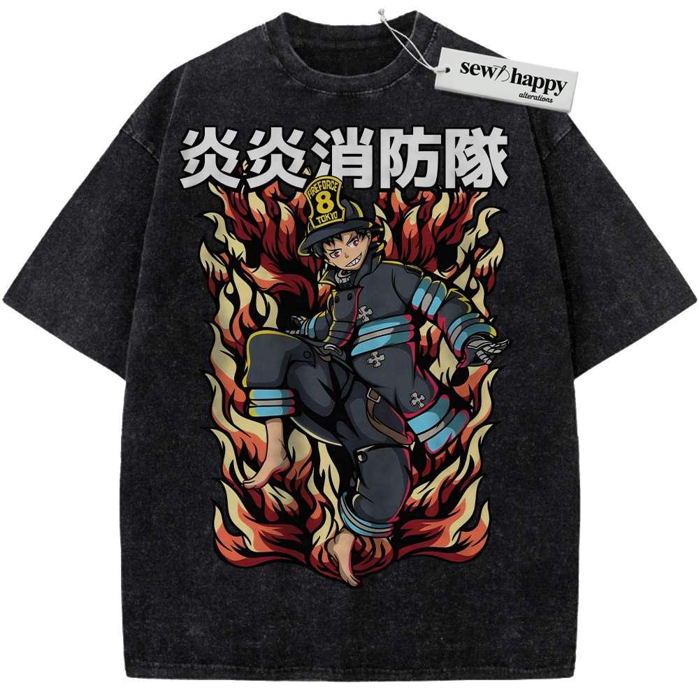 Wash Tee Shinra Kusakabe Shirt, Fire Force Shirt, Anime Shirt, Vintage T-Shirt