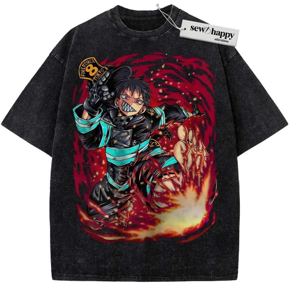 Wash Tee Shinra Kusakabe Shirt, Fire Force Shirt, Anime Shirt, Vintage Tee