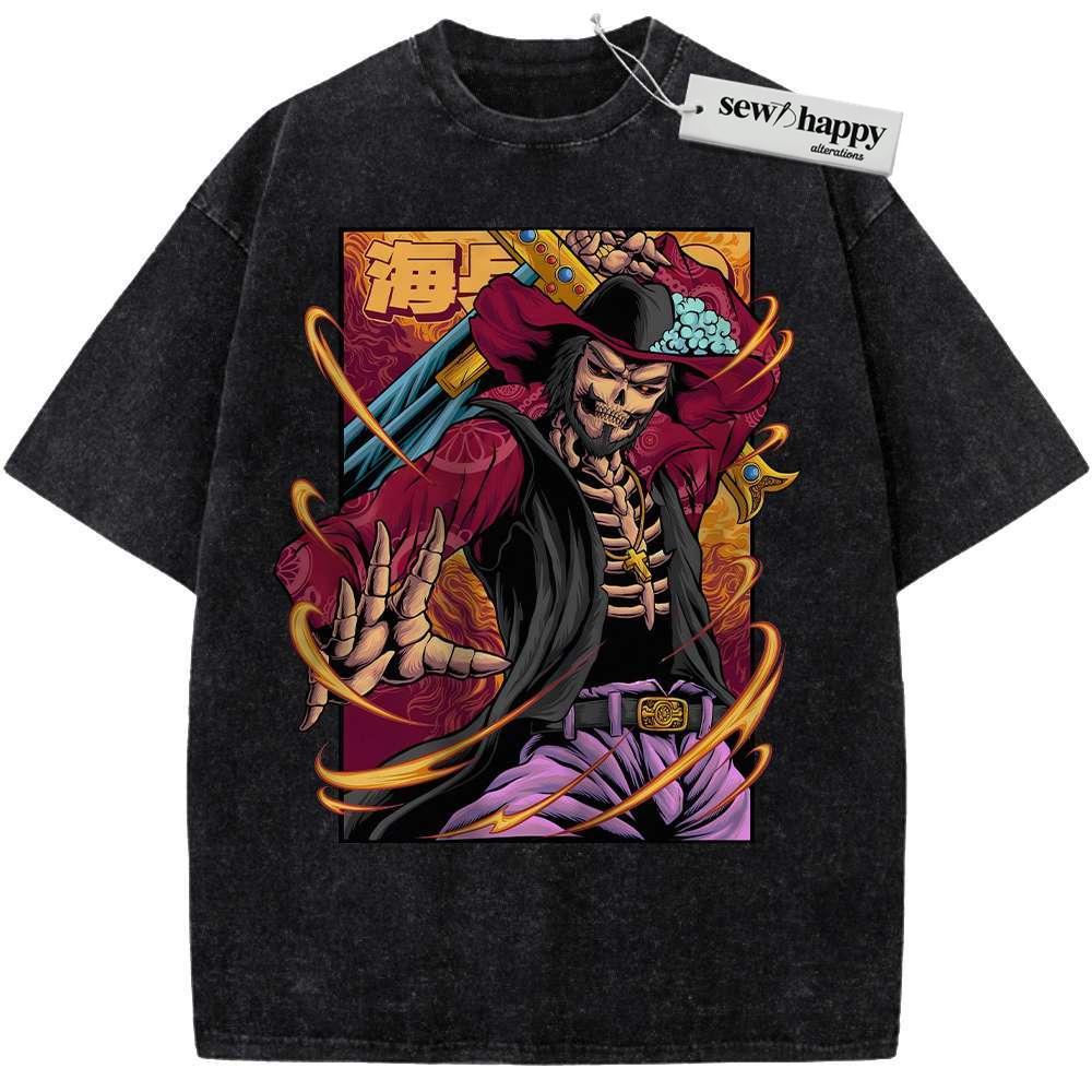 Wash Tee Skeleton Dracule Mihawk Shirt, One Piece Shirt, Anime Shirt, Vintage Tee