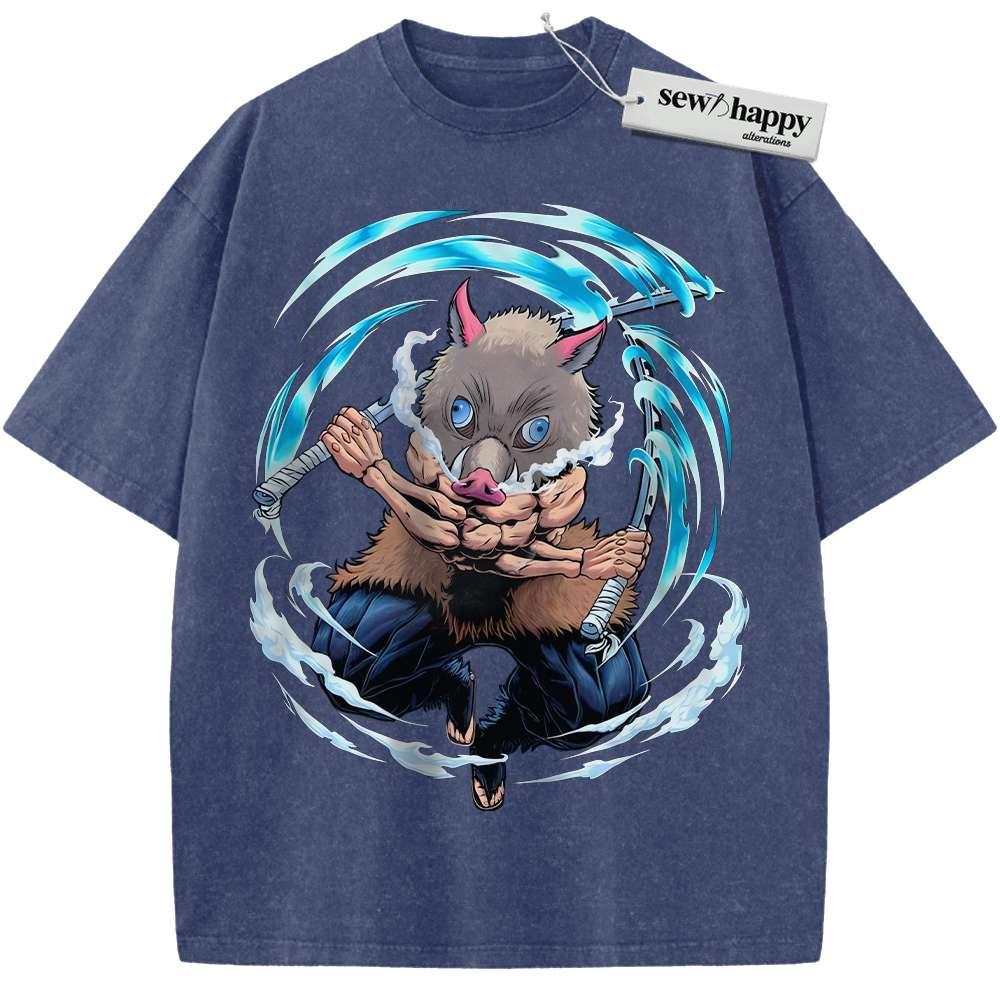 Wash Tee Skeleton Inosuke Hashibira Shirt, Demon Slayer Shirt, Anime Shirt, Vintage Tee
