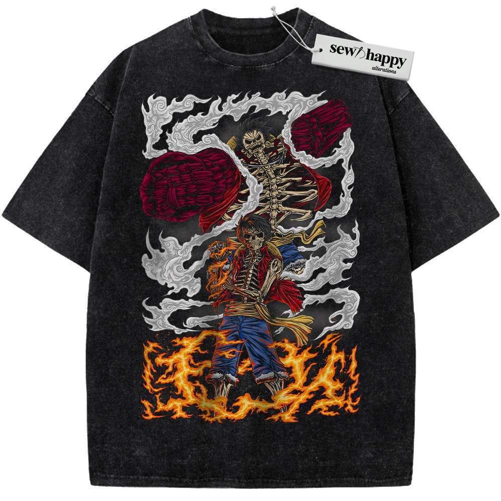 Wash Tee Skeleton Monkey D Luffy Shirt, One Piece Shirt, Anime Shirt, Vintage T-Shirt