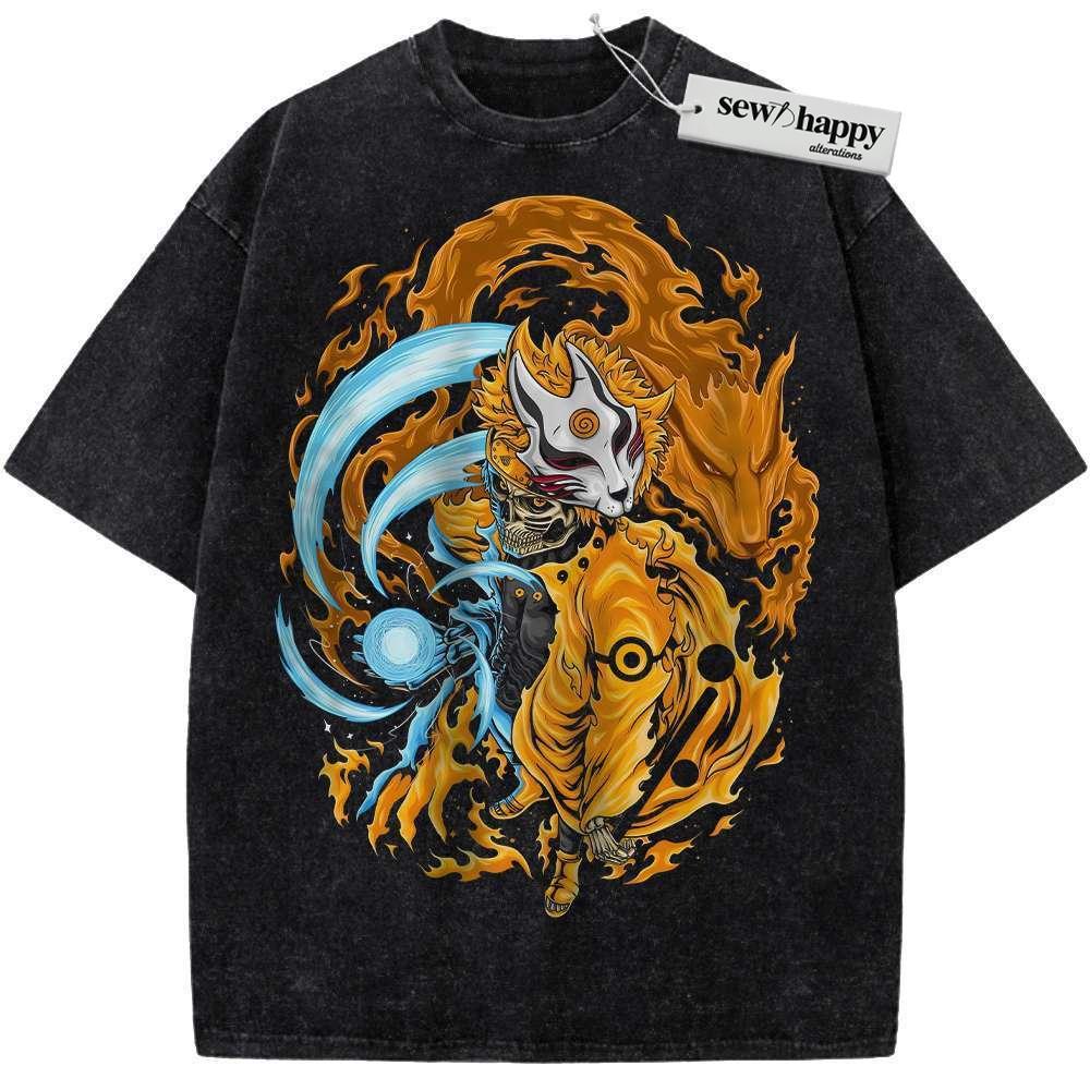 Wash Tee Skeleton Naruto Uzumaki Shirt, Anime Shirt, Vintage T-Shirt