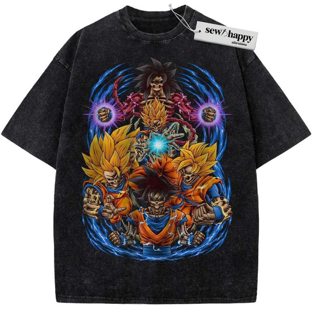 Wash Tee Skeleton Son Goku Shirt, Dragon Ball Shirt, Anime Shirt, Vintage Tee