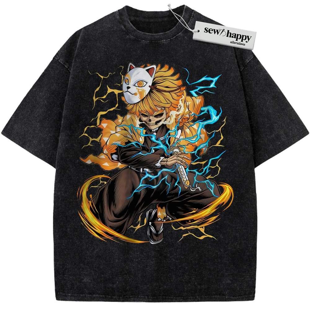 Wash Tee Skeleton Zenitsu Agatsuma Shirt, Demon Slayer Shirt, Anime Shirt, Vintage T-Shirt