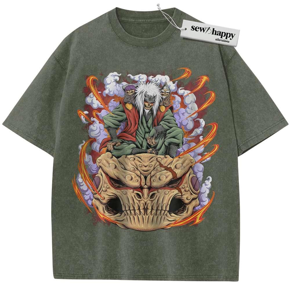 Wash Tee Skull Jiraiya Shirt, Naruto Shirt, Anime Shirt, Vintage T-Shirt