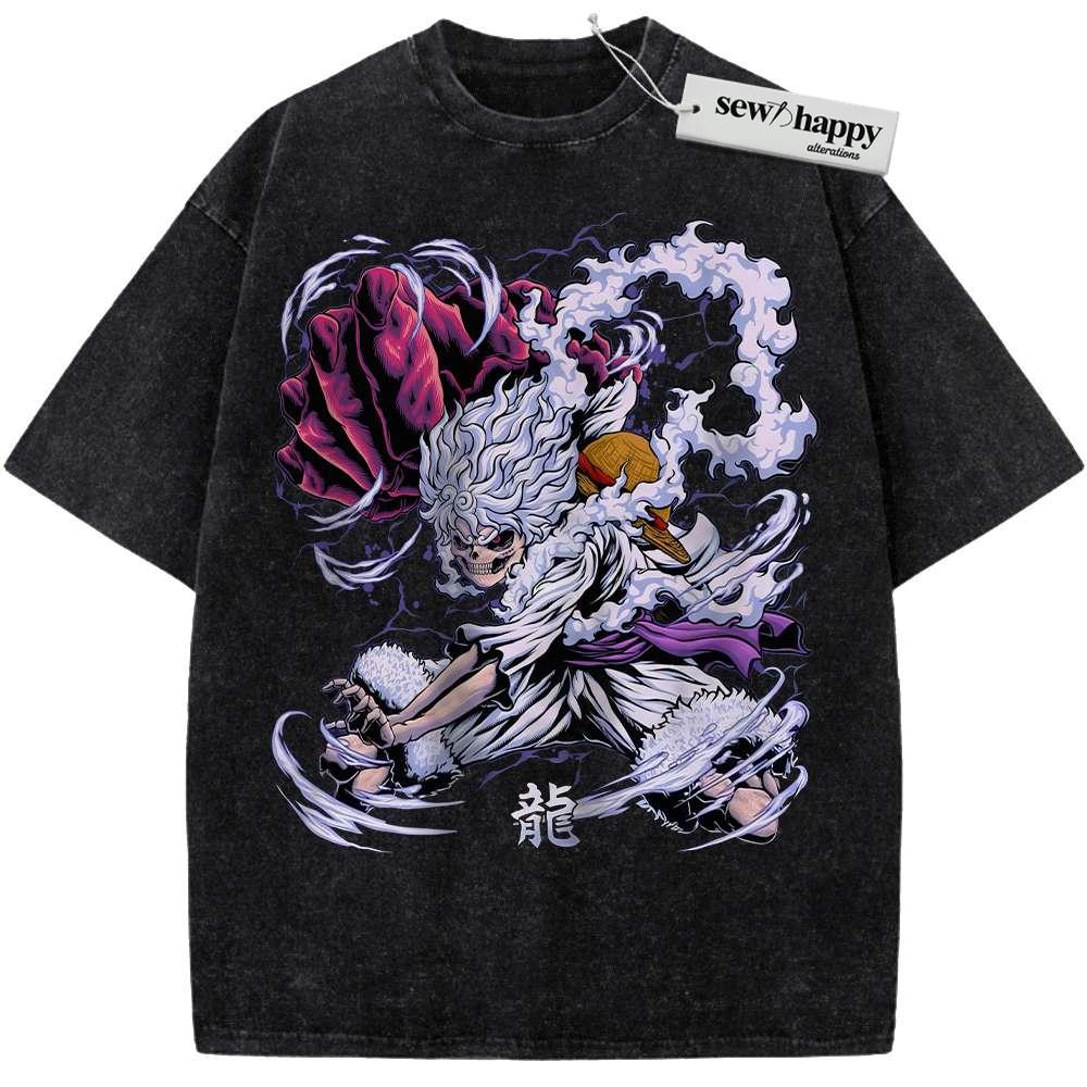 Wash Tee Skull Luffy Gear 5 Shirt, One Piece Shirt, Anime Shirt, Vintage Tee