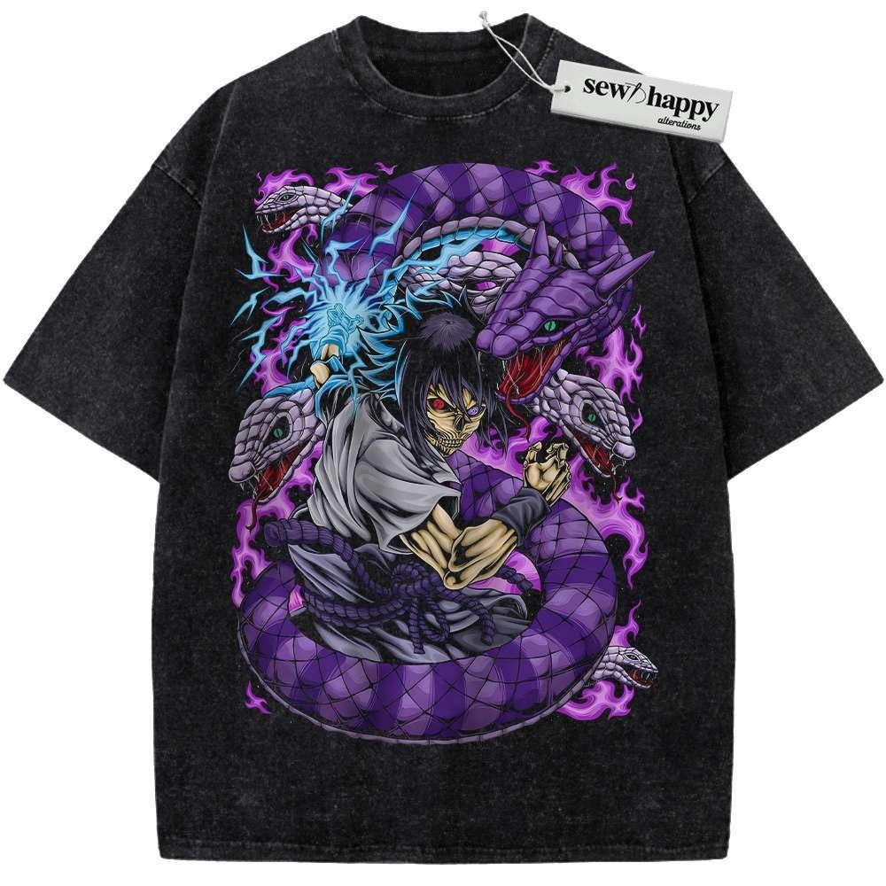 Wash Tee Skull Sasuke Uchiha Shirt, Naruto Shirt, Anime Shirt, Vintage Tee