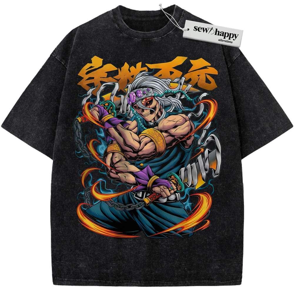 Wash Tee Skull Tengen Uzui Shirt, Demon Slayer Shirt, Anime Shirt, Vintage T-Shirt