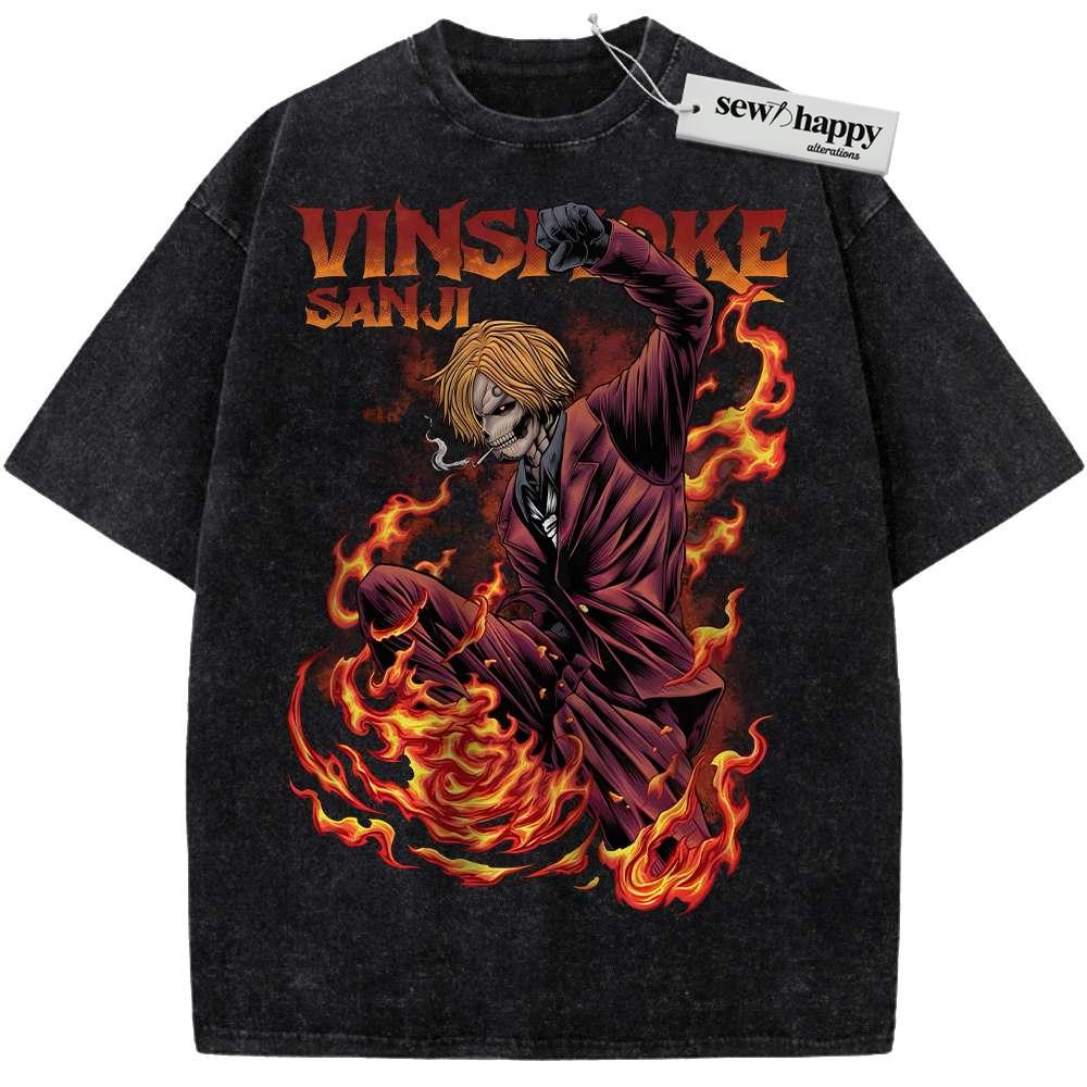Wash Tee Skull Vinsmoke Sanji Shirt, One Piece Shirt, Anime Shirt, Vintage Tee