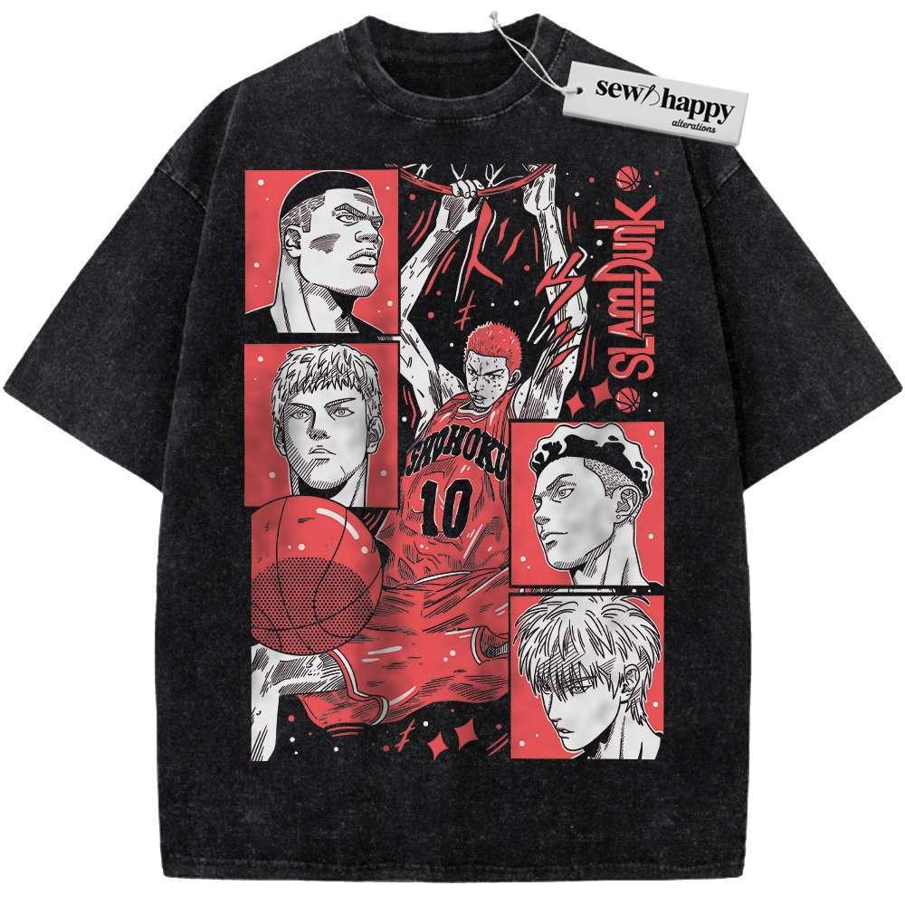Wash Tee Slam Dunk Shirt, Anime Shirt, Vintage Tee Wash Tee Slam Dunk Shirt, Anime Shirt, Vintage Tee - Image 1