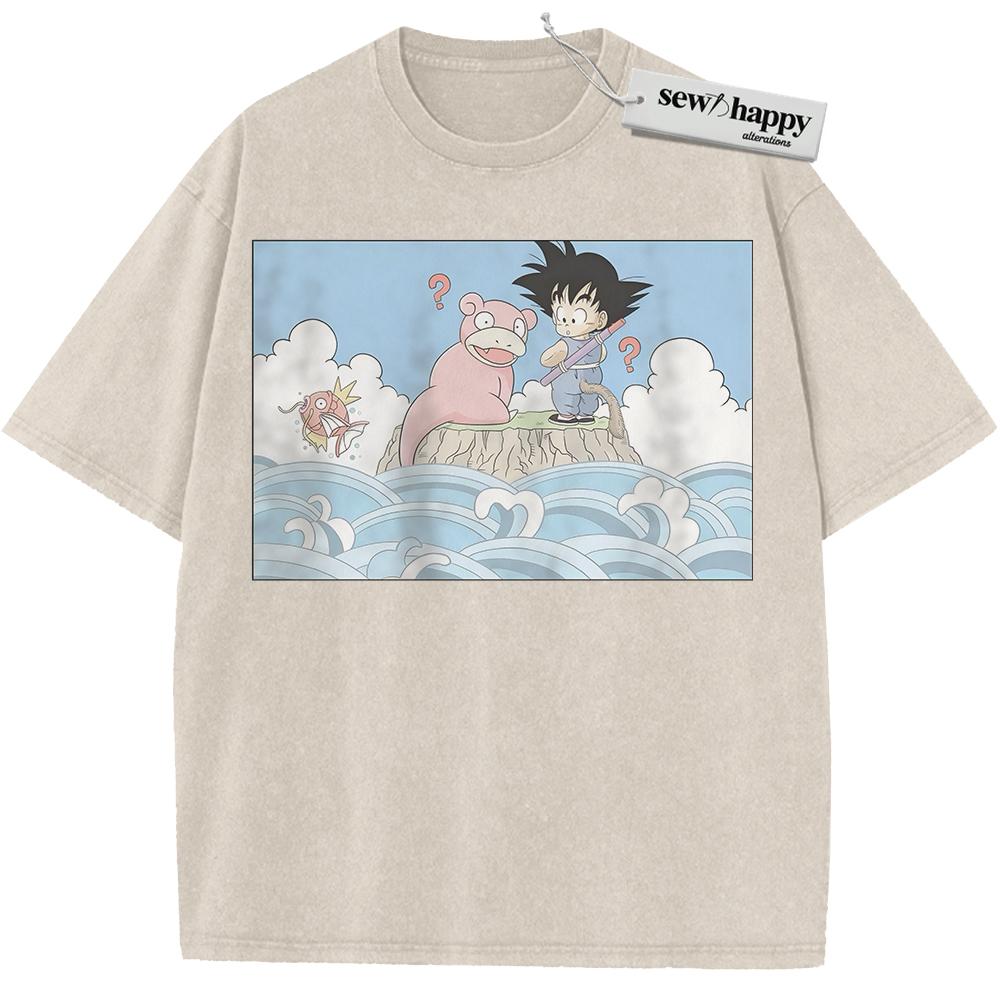 Wash Tee Slowpoke Shirt, Magikarp and Son Goku Shirt, Dragon Ball Shirt, Pokemon Shirt, Anime Shirt, Vintage T-Shirt