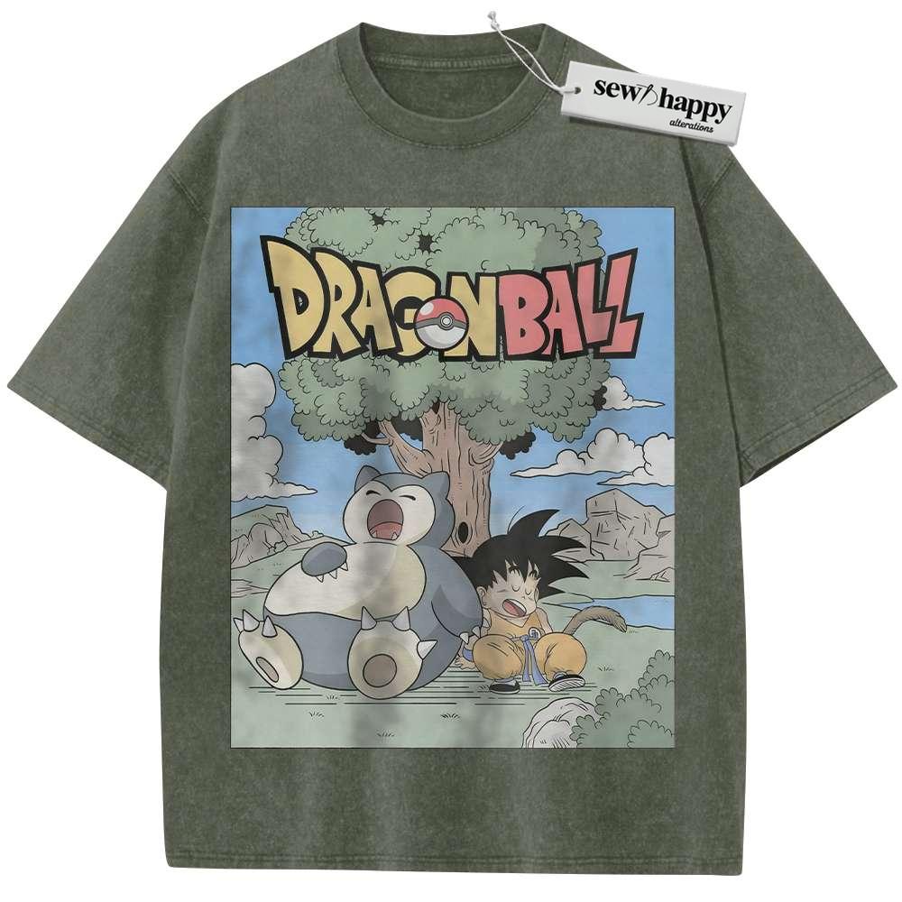 Wash Tee Snorlax Shirt, Son Goku Shirt, Dragon Ball Shirt, Pokemon shirt, Anime Shirt, Vintage T-Shirt