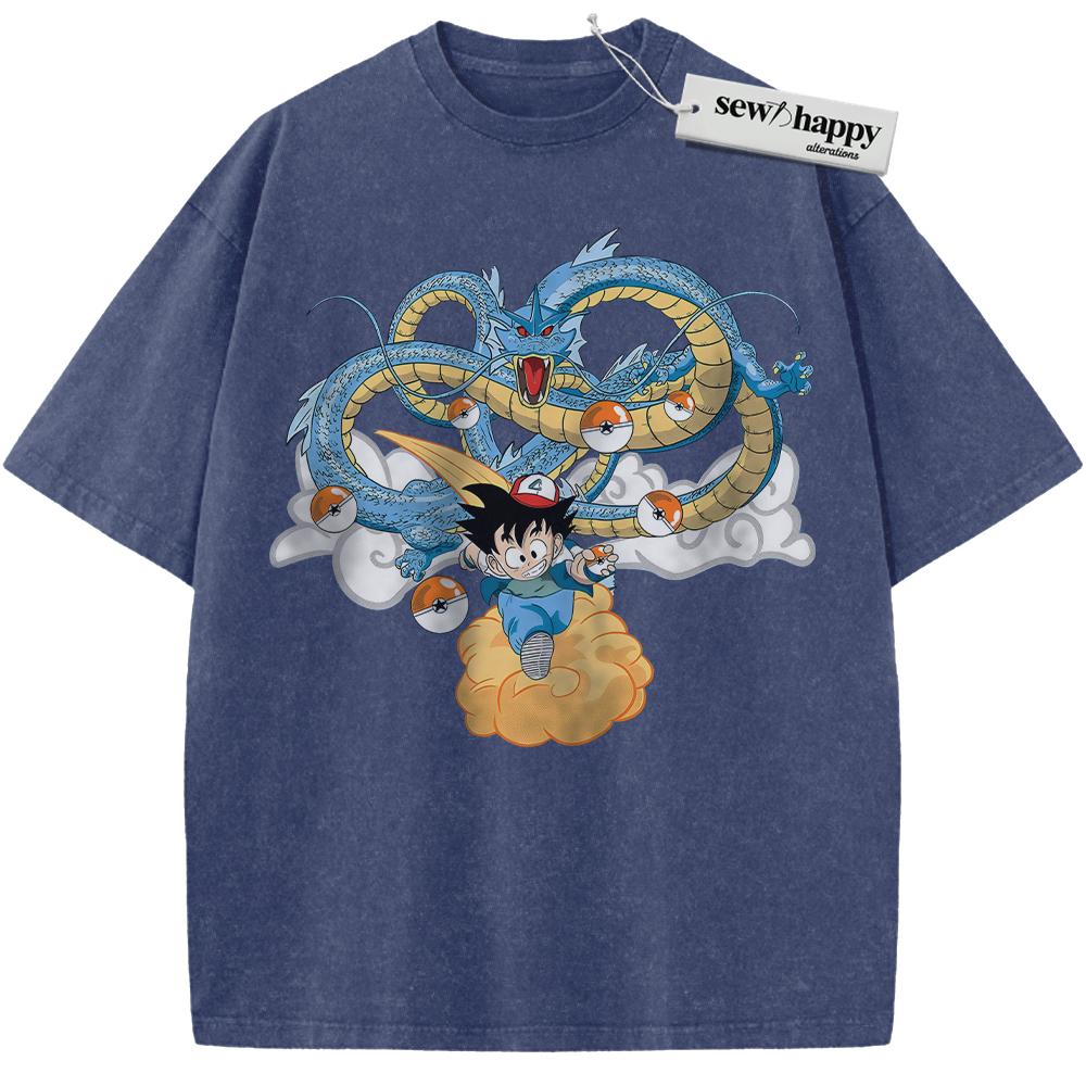 Wash Tee Son Goku Shirt, Dragon Ball x Pokemon Shirt, Anime Shirt, Vintage Tee