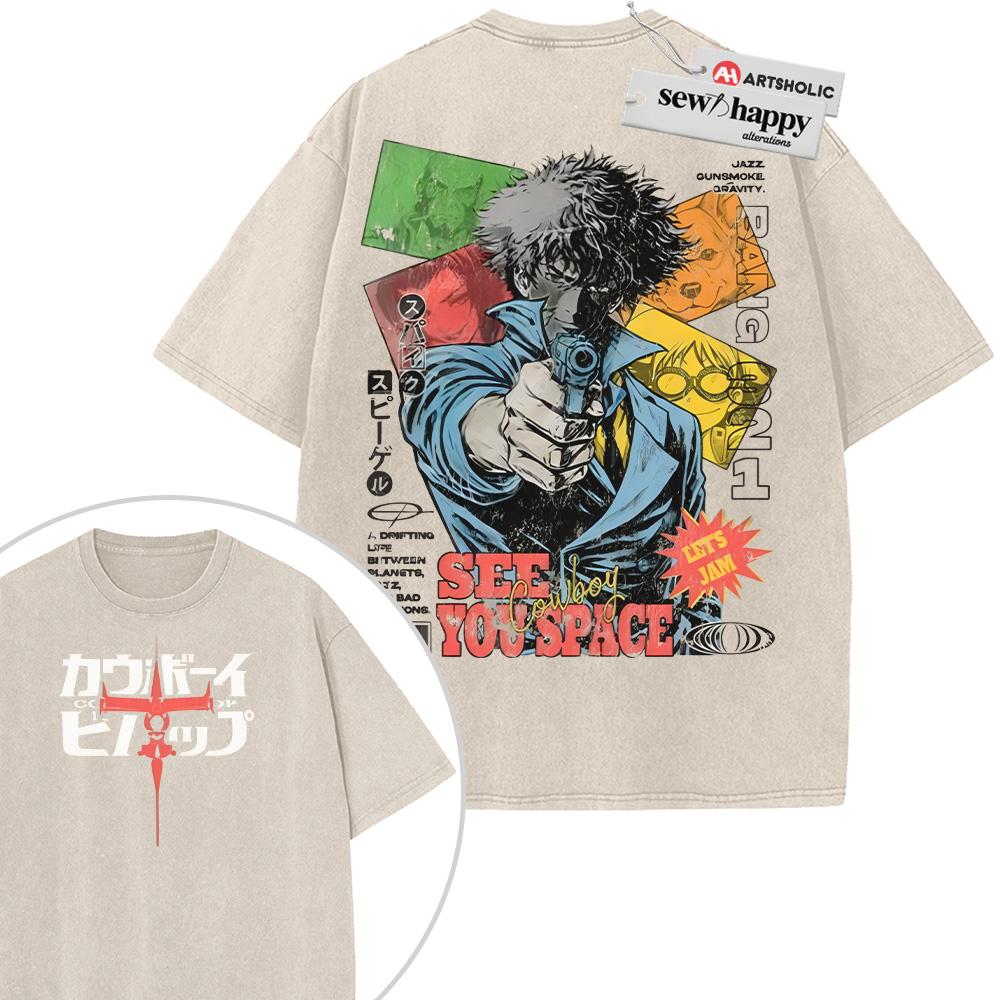 Wash Tee Spike Spiegel Shirt, Cowboy Bebop Shirt, Anime Shirt, Vintage T-Shirt 2-Sided
