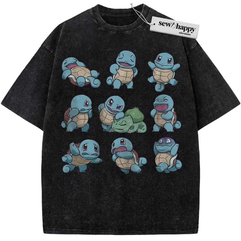 Wash Tee Squirtle and Bulbasaur Shirt, Pokemon Shirt, PKM Shirt, Anime Shirt, Vintage Tee
