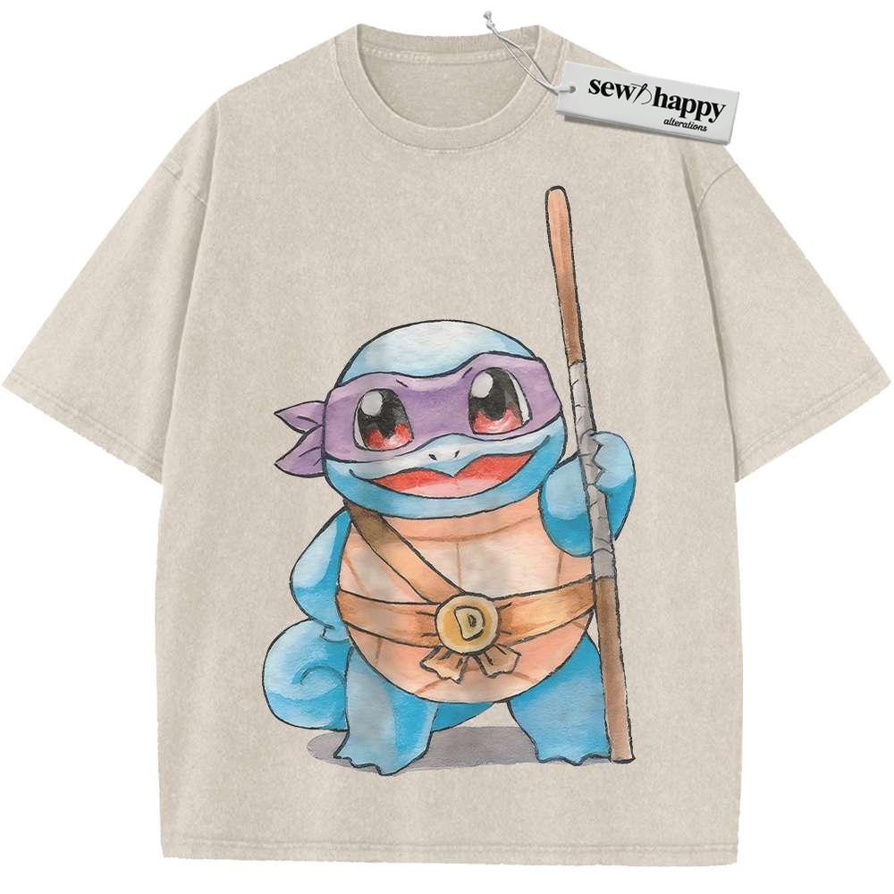 Wash Tee Squirtle x Donatello Shirt, Pokemon shirt, Anime Shirt, Vintage Tee
